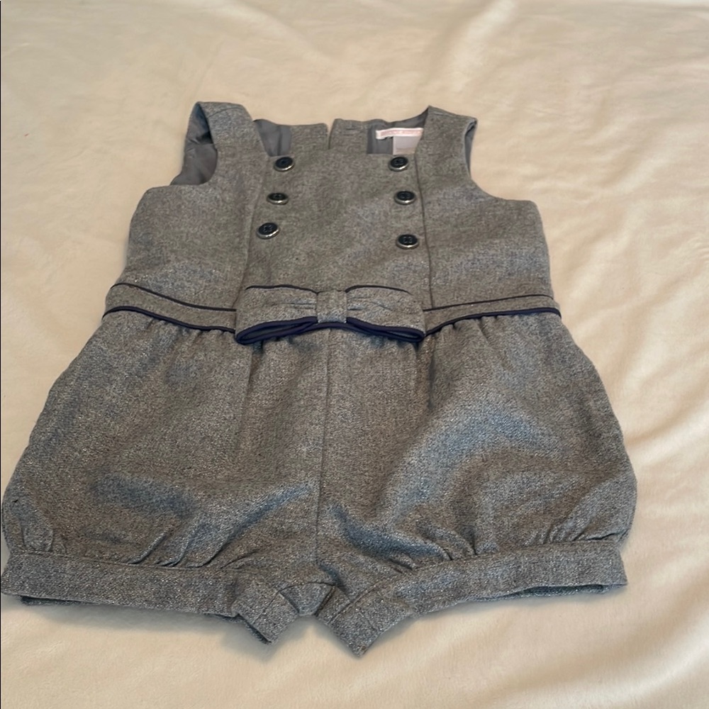 Jamie and Jack Elegant Gray Romper with Bow Accent